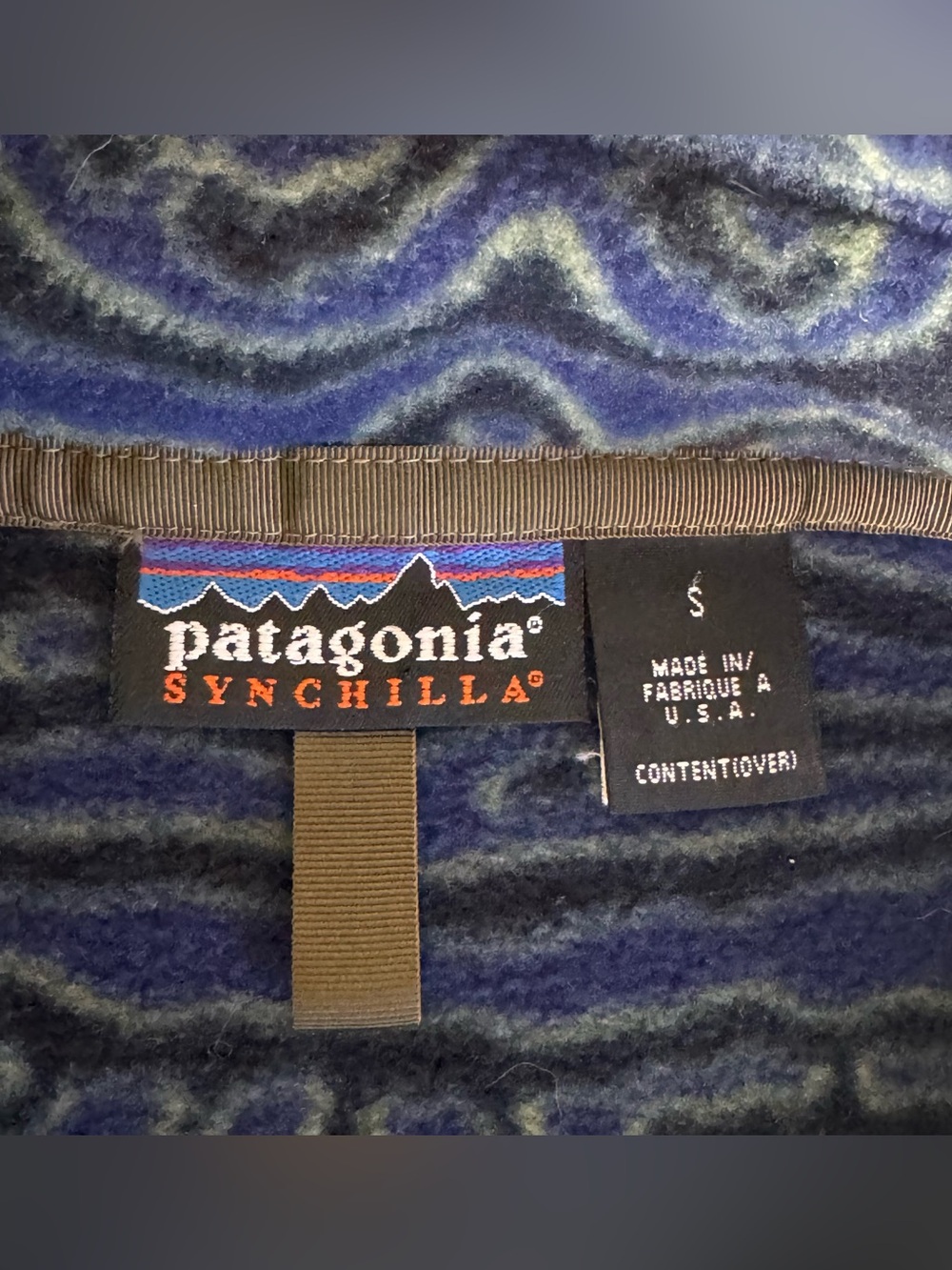 Vintage 90s Patagonia Synchilla Fleece Blue Aztec Print Snap-T RARE | Size Small - Picture 7 of 7